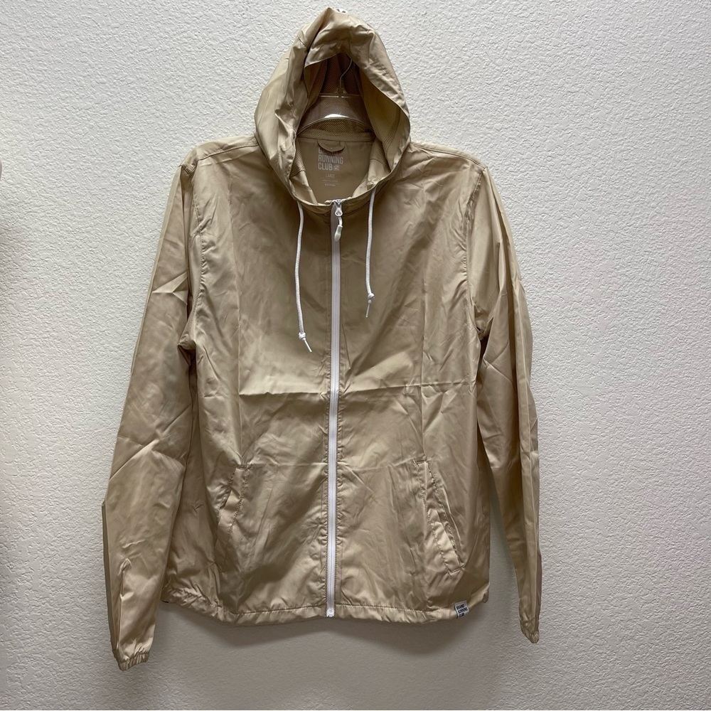Grand Running Club GRC Mens Large Khaki Hauser Windbreaker Zip Up Jacket Hooded